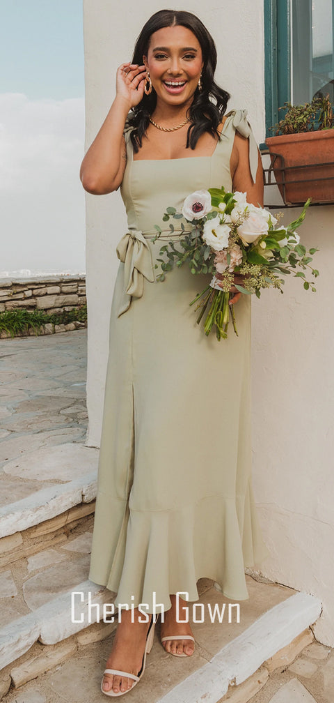 Charming Square Neck A-line Sleeveless Ankle-length Bridesmaid Dress, CG090
