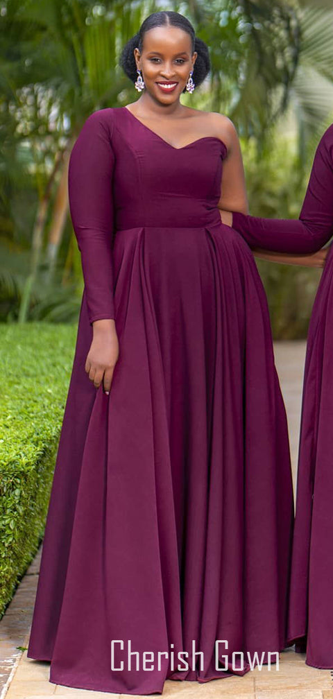 Honest A-line Long Sleeve Floor-length Bridesmaid Dress, CG097