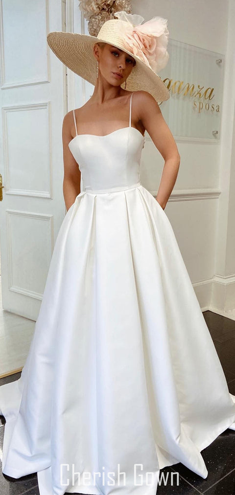 Gorgeous A-line Satin Sweetheart Backless Long Wedding Dress, CG117