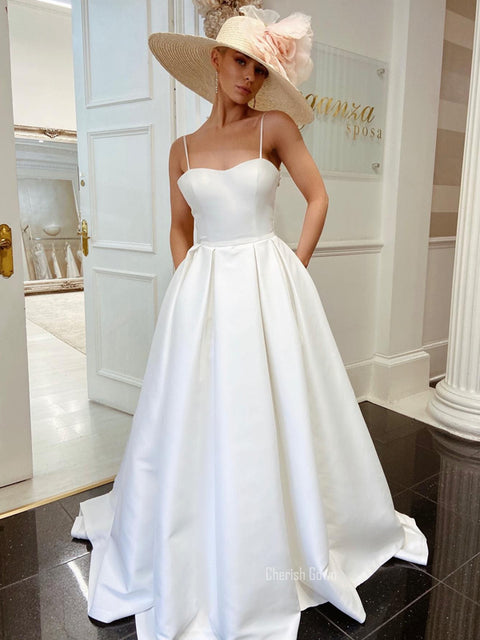 Gorgeous A-line Satin Sweetheart Backless Long Wedding Dress, CG117