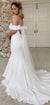 Off Shoulder White Satin Mermaid Backless Long Wedding Dress, CG127