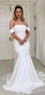 Off Shoulder White Satin Mermaid Backless Long Wedding Dress, CG127