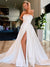 Elegant A-line Satin Straight Neckline Sexy Slit Wedding Dress, CG138