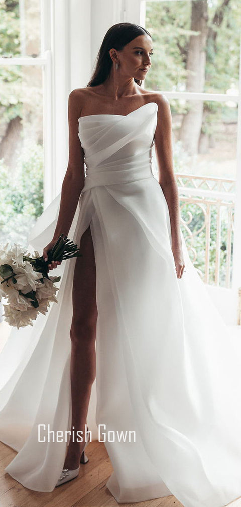 A-line Charming Organza Backless Sexy Slit Wedding Dress, CG142
