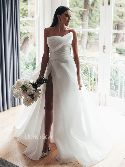 A-line Charming Organza Backless Sexy Slit Wedding Dress, CG142