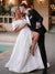 Off Shoulder A-line Satin Backless Floor-length Slit Wedding Dress, CG144