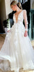Gorgeous A-line Lace Deep V-neck Sexy Long Sleeves Wedding Dress, CG162