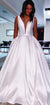 Simple Satin A-line V-neck Long Backless Wedding Dress, CG173