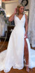 Charming A-line Side Slit V-neck Lace Wedding Dress, CG175