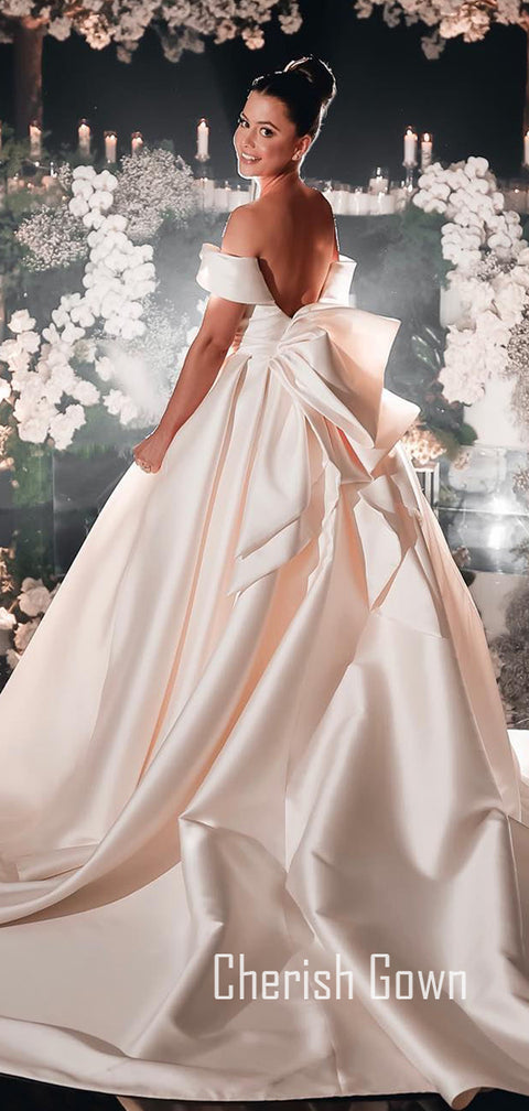 Charming Off Shoulder Satin Backless Sexy Wedding Dress, CG180