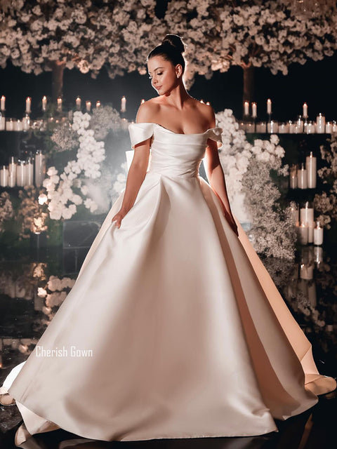 Charming Off Shoulder Satin Backless Sexy Wedding Dress, CG180