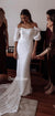 Off Shoulder Lace Mermaid Backless Half Sleeves Wedding Dresses, CG187