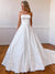 A-line Satin Straight Neckline Backless Lace Wedding Dress, CG190