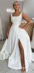 Elegant Square Neckline A-line Satin Slit Wedding Dress, CG204