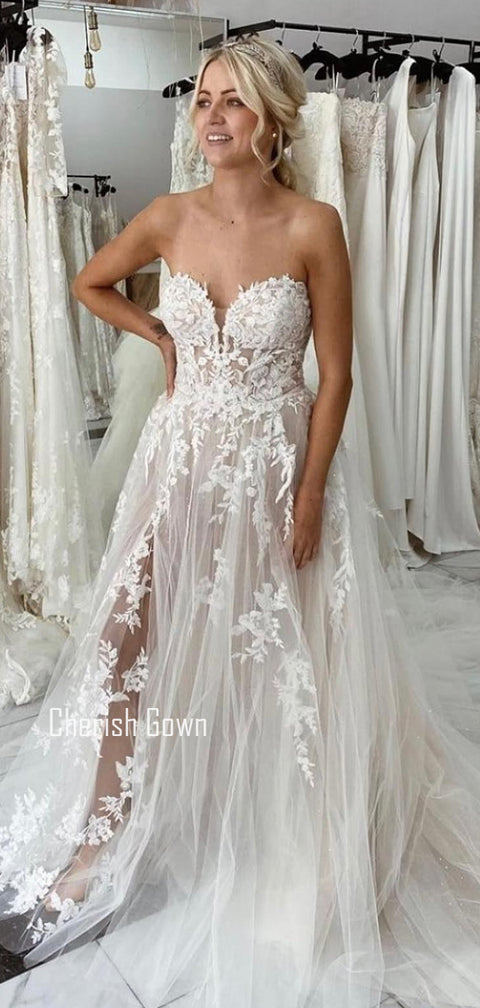 Charming A-line Sweetheart Lace Backless Wedding Dress, CG205