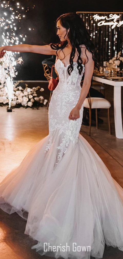 Stunning Mermaid Lace SweetHeart Backless Wedding Dresses, CG207