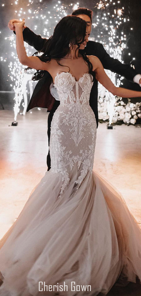 Stunning Mermaid Lace SweetHeart Backless Wedding Dresses, CG207