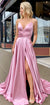 Spaghetti Straps A-line Sexy Slit Long Backless Prom Dresses, CG215
