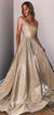 Sparkle A-line Square Neckline Satin Backless Prom Dresses, CG216
