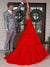 Red A-line Tulle V-neck Backless Floor-length Prom Dresses, CG221