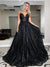 Gorgeous A-line Black Lace V-neck Sparkle Prom Dresses, CG222