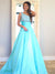 One-Shoulder Satin A-line Beaded Long Prom Dresses, CG225