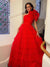 Red One-shoulder Tulle A-line Floor-length Prom Dresses, CG227