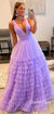 Sexy Deep V-neck Tulle A-line Charming Long Prom Dresses, CG228