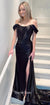 Black Off Shoulder Mermaid Sexy Slit Long Prom Dresses, CG234