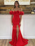 Red Mermaid Off Shoulder Backless Sexy Slit Prom Dresses, CG238