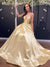 Charming A-line Satin V-neck Spaghetti Straps Prom Dresses, CG266