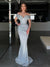 Sliver Sparkle Sequin Off Shoulder Mermaid Long Prom Dresses, CG268