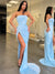 Stunning Mermaid Straight Neckline Slit Long Prom Dresses, CG271