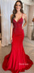 Spaghetti Straps Mermaid V-neck Beaded Long Prom Dresses, CG274