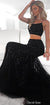 Black Two pieces Mermaid Lace Backless Prom Dresses, CG277
