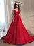 Elegant A-line Red Sweetheart Satin Long Prom Dresses, CG284