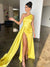 Yellow One Shoulder Mermaid Sexy High Slit Prom Dresses, CG298