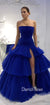 Stunning Royal Blue A-line Tulle Sexy Slit Long Prom Dresses, CG301
