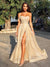 Off Shoulder Sparkle A-line Sexy Slit Long Prom Dresses, CG303