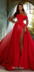 Gorgeous Red Off Shoulder Sexy High Slit Backless Prom Dresses, CG314