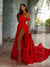 Gorgeous Red Off Shoulder Sexy High Slit Backless Prom Dresses, CG314