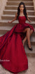 High-low Satin A-line Straight Neckline Backless Prom Dresses, CG317