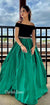 Elegant A-line Satin Off Shoulder Velvet Long Prom Dresses, CG322