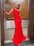 Gorgeous One Shoulder Mermaid Backless Red Prom Dresses, CG323