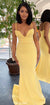 Yellow Spaghetti Straps Mermaid Sweetheart Long Prom Dresses, CG334