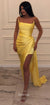 Yellow Mermaid Side Slit Backless Long Prom Dresses, CG343