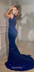 Sparkle Royal Blue Sequin Mermaid Sexy Slit Long Prom Dresses, CG351