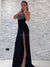 Black Sexy Slit Backless Jersey Sparkle Sequin Long Prom Dresses, CG353