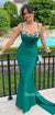Green Spaghetti Straps Mermaid Beaded Backless Prom Dresses, CG360
