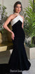 Stunning Black Velvet Mermaid Backless Long Prom Dresses, CG373
